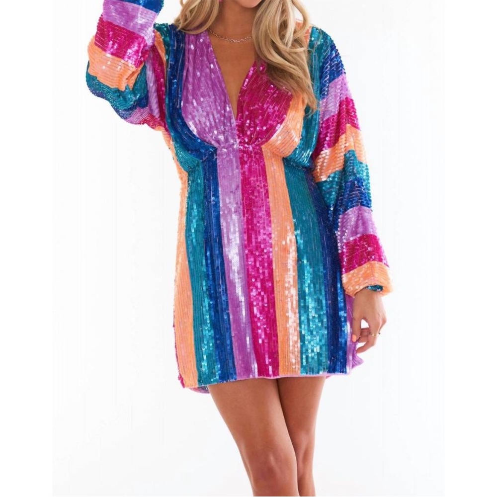Show Me Your MuMu Kidman Mini Dress Neon Stripe Sequins